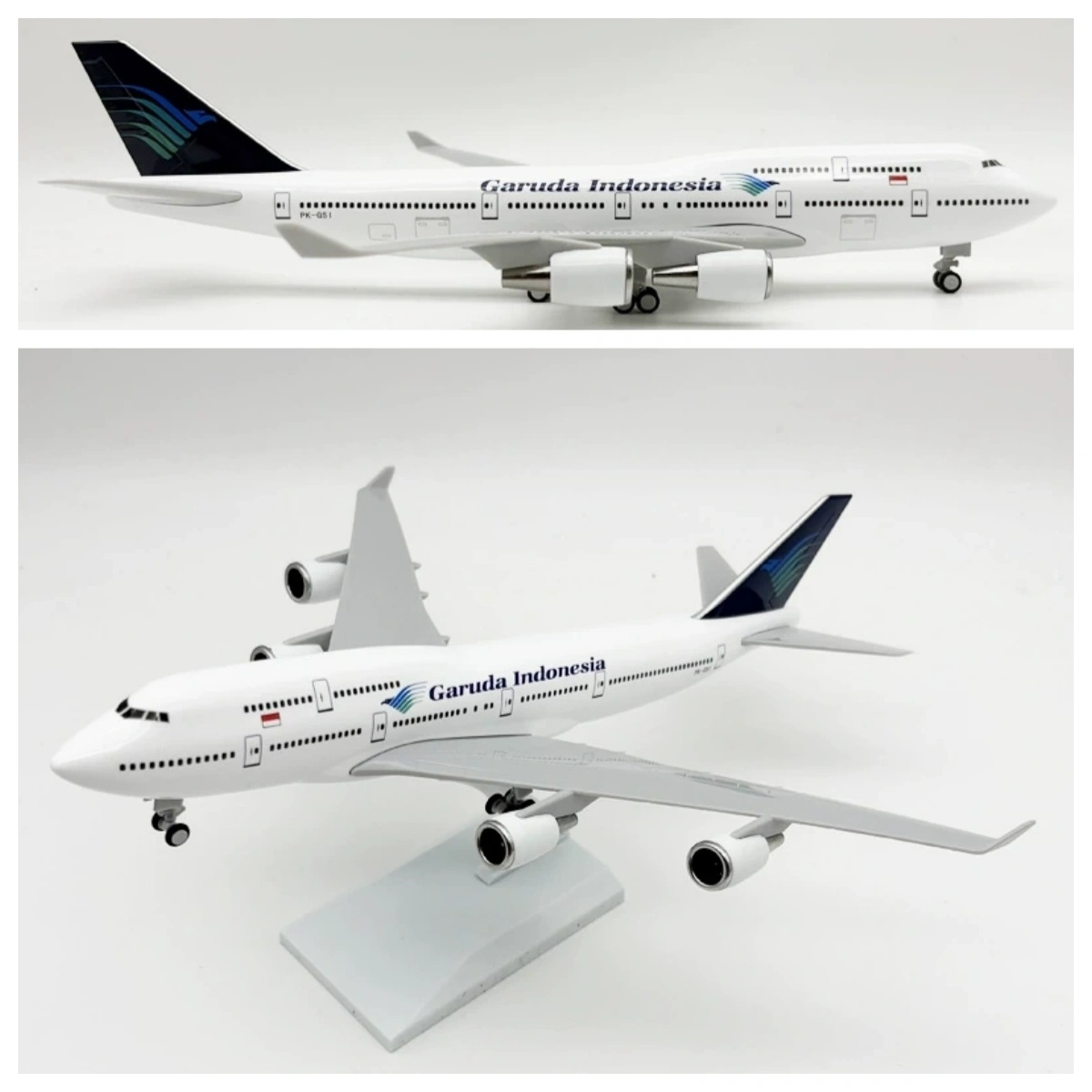 Model Kit Indonesia - ชุดประกอบโมเดลเครื่องบินการูด้าอินโดนีเซีย B747 ขนาด 1/240 ทำจากเรซิ่น พร้อมฐานตั้ง