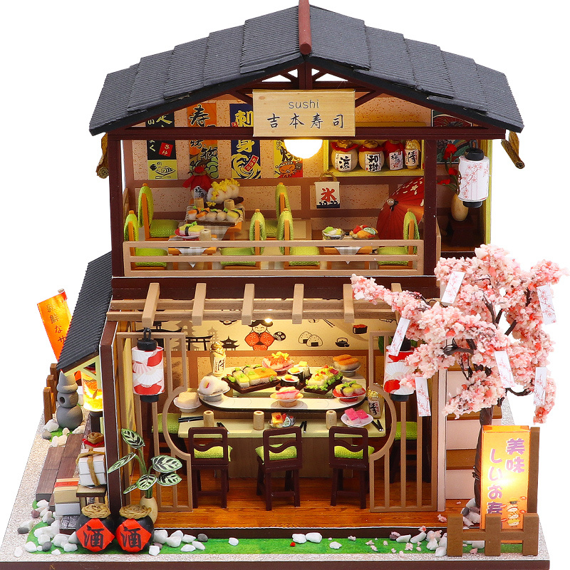 Model Kit House - DIY ไม้ Miniature Kit ญี่ปุ่นซูชิ Store