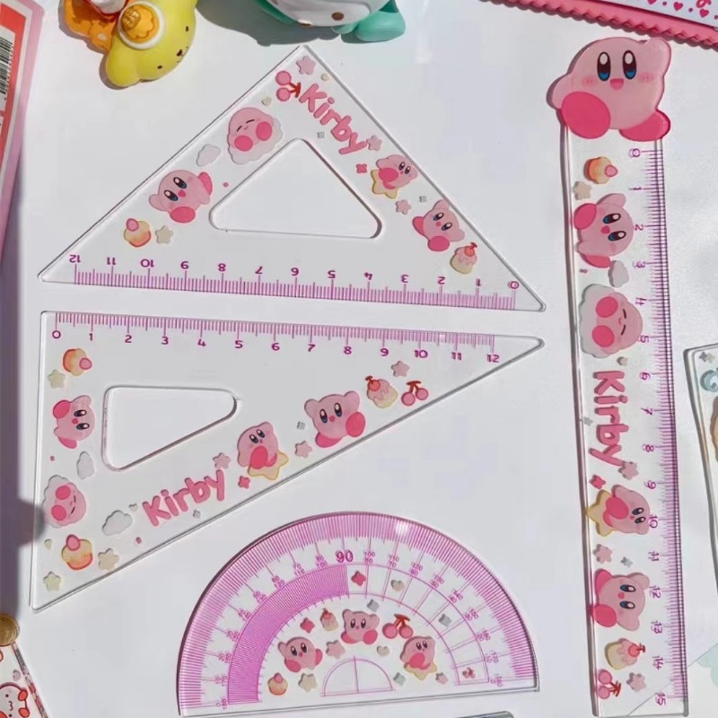 Model Kit Kirby - ชุดไม้บรรทัดคิร์บี้ 4 ชิ้น น่ารัก อุปกรณ์การเรียนการสอนลายการ์ตูนอนิเมะ สไตล์คาวาอี้