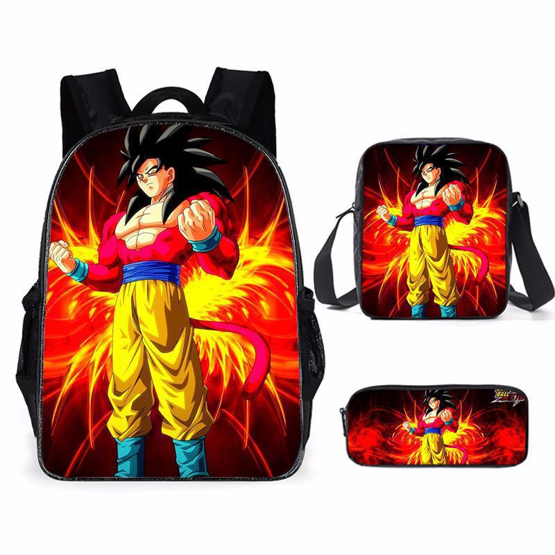 Model Kit Dragon Ball - กระเป๋าเป้ลายการ์ตูนไซย่าสุดน่ารัก ชุด 3 ชิ้น สไตล์อนิเมะ กระเป๋านักเรียน