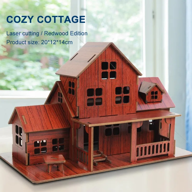 Model Kit House - ชุดตัวต่อไม้ 3 มิติ รุ่นบ้านพักตากอากาศแสนสบาย ชุดประกอบบ้านไม้กลไกแบบ DIY