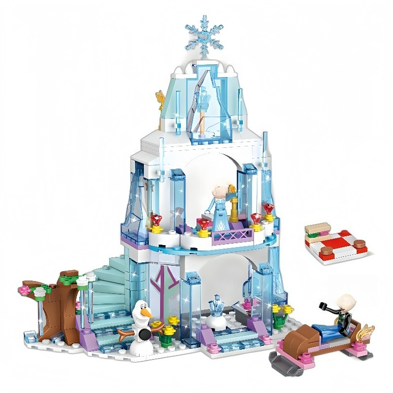 Model Kit House - ชุดตัวต่อปราสาทน้ำแข็งเอลซ่า ของเล่นตัวต่อพระราชวังน้ำแข็งเจ้าหญิง พร้อมโอลาฟและรถเลื่อน ของขวัญสร้างสรรค์ STEM สำหรับเด็กผู้หญิง