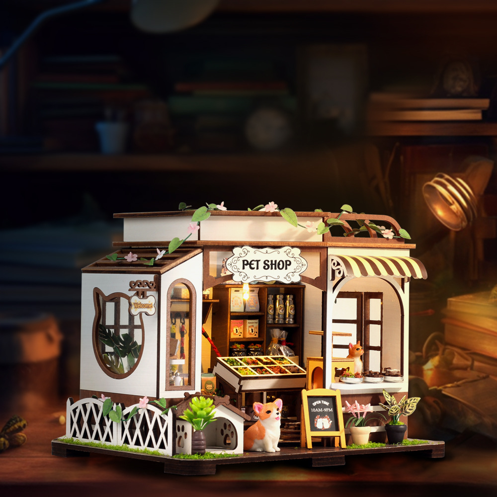 Model Kit House - DIY ไม้ Pet Shop Cottage บ้านตุ๊กตา